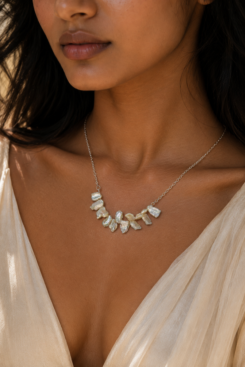 Natural Freshwater Pearl Silver Plated Chain Necklace