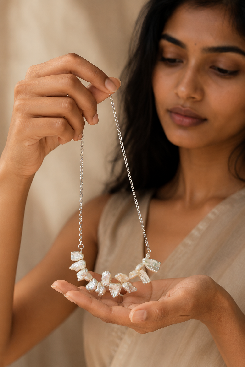 Natural Freshwater Pearl Silver Plated Chain Necklace