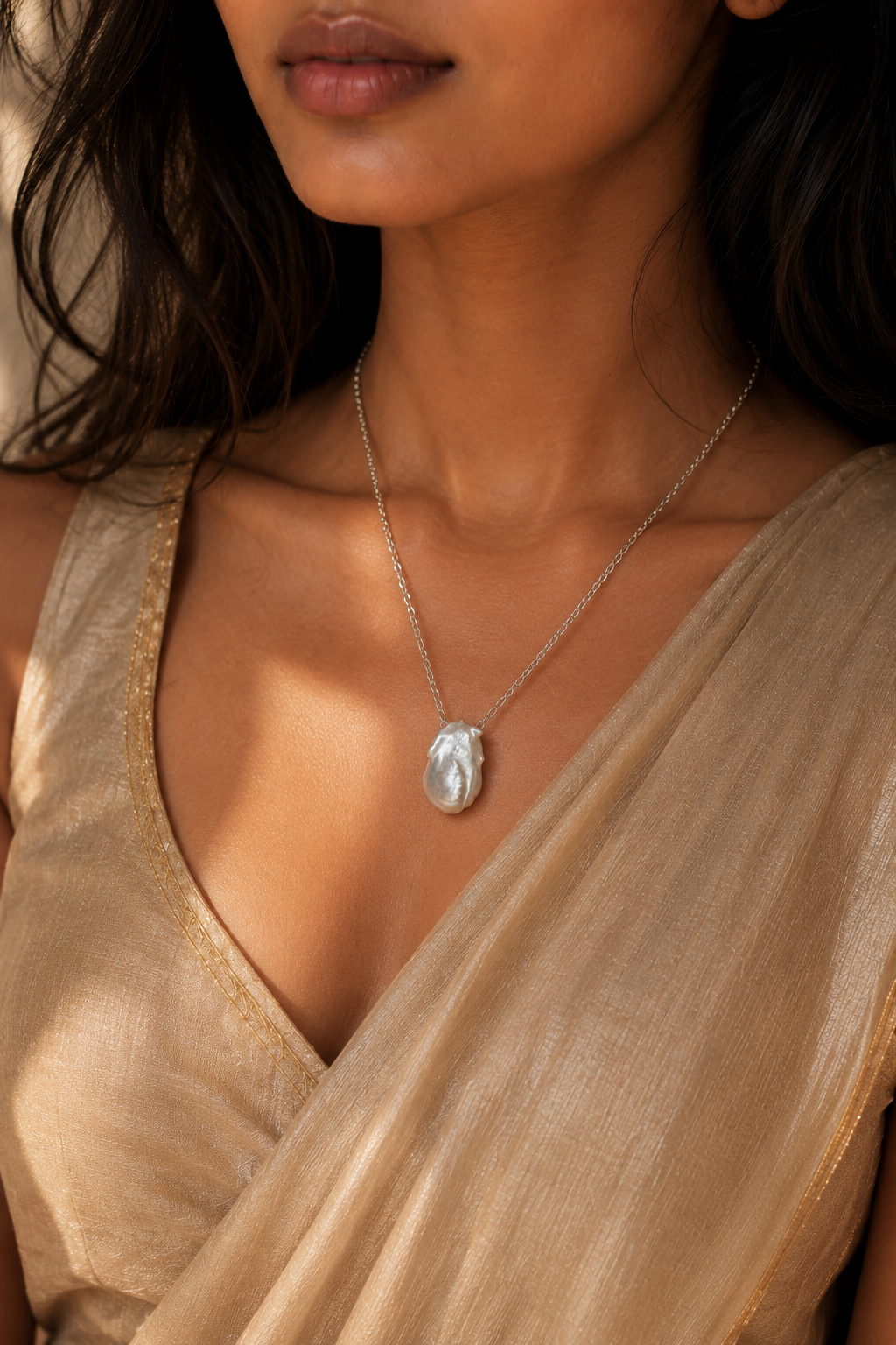 Natural Baroque Pearl Silver Plated Chain Pendant