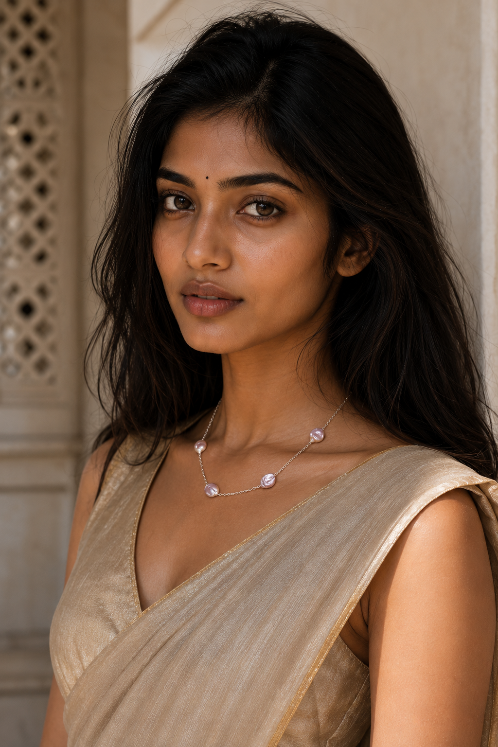 Natural Pearl Sliver Plated Cut Chain Necklace