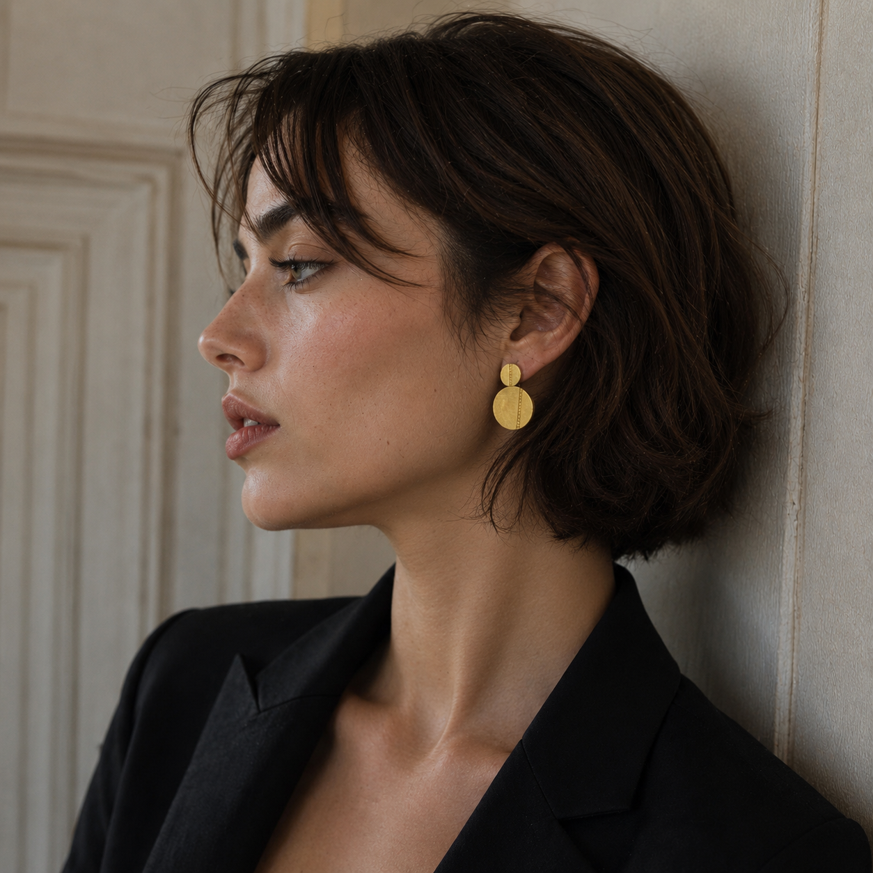 Golden Double Disk with Flash Gold Plated Stud Earring