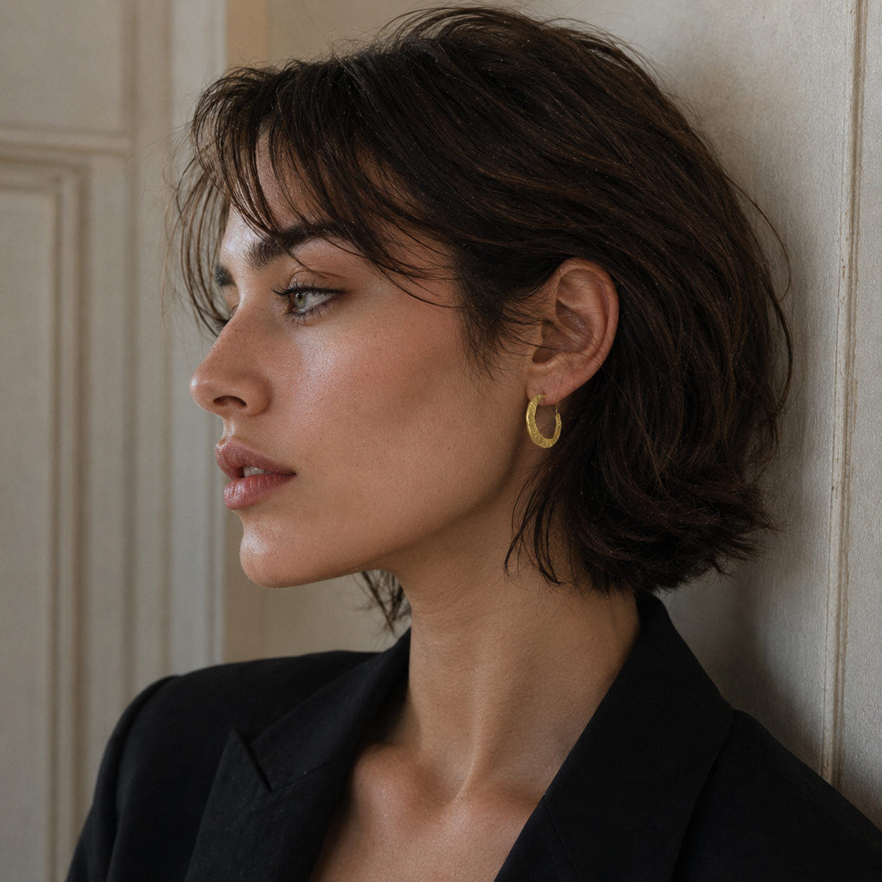 Hand Hammered Textured Hoop Flash Gold Plated Stud Earring