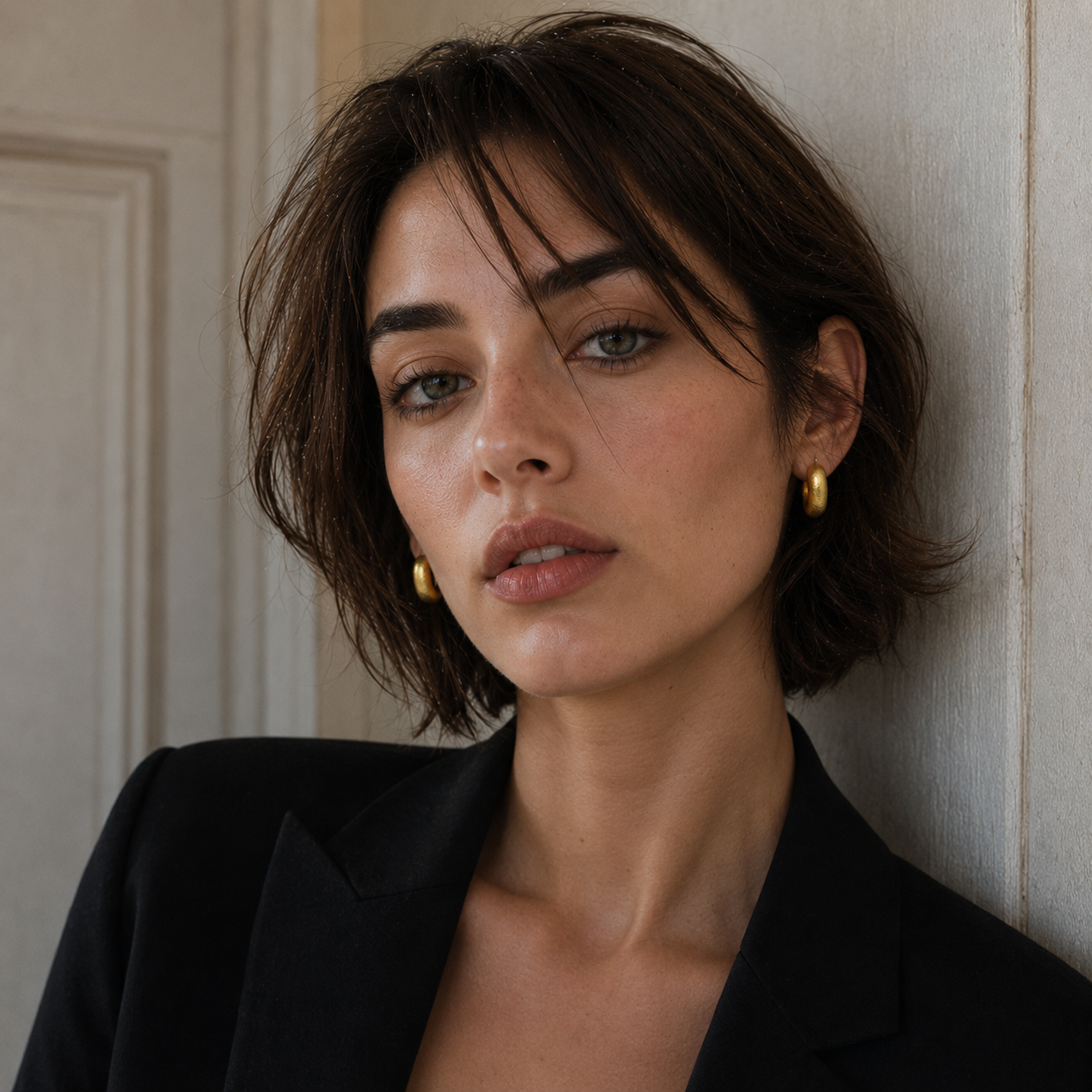 Texture Sandy Hoop Flash Gold Plated Stud Earring