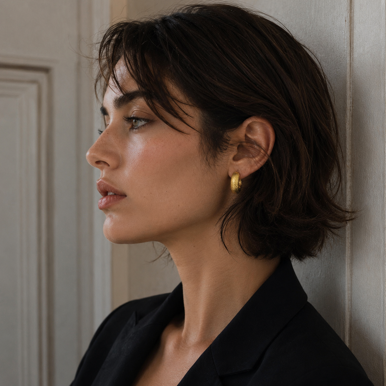 Alien Ship Hoop Flash Gold Plated Stud Earring