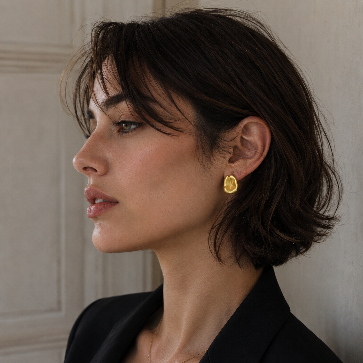 Small Lotus Leaf Flash Gold Plated Stud Earring
