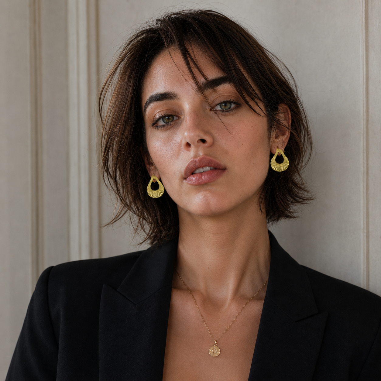Uneven Textured Oval Gold Plated Earring
