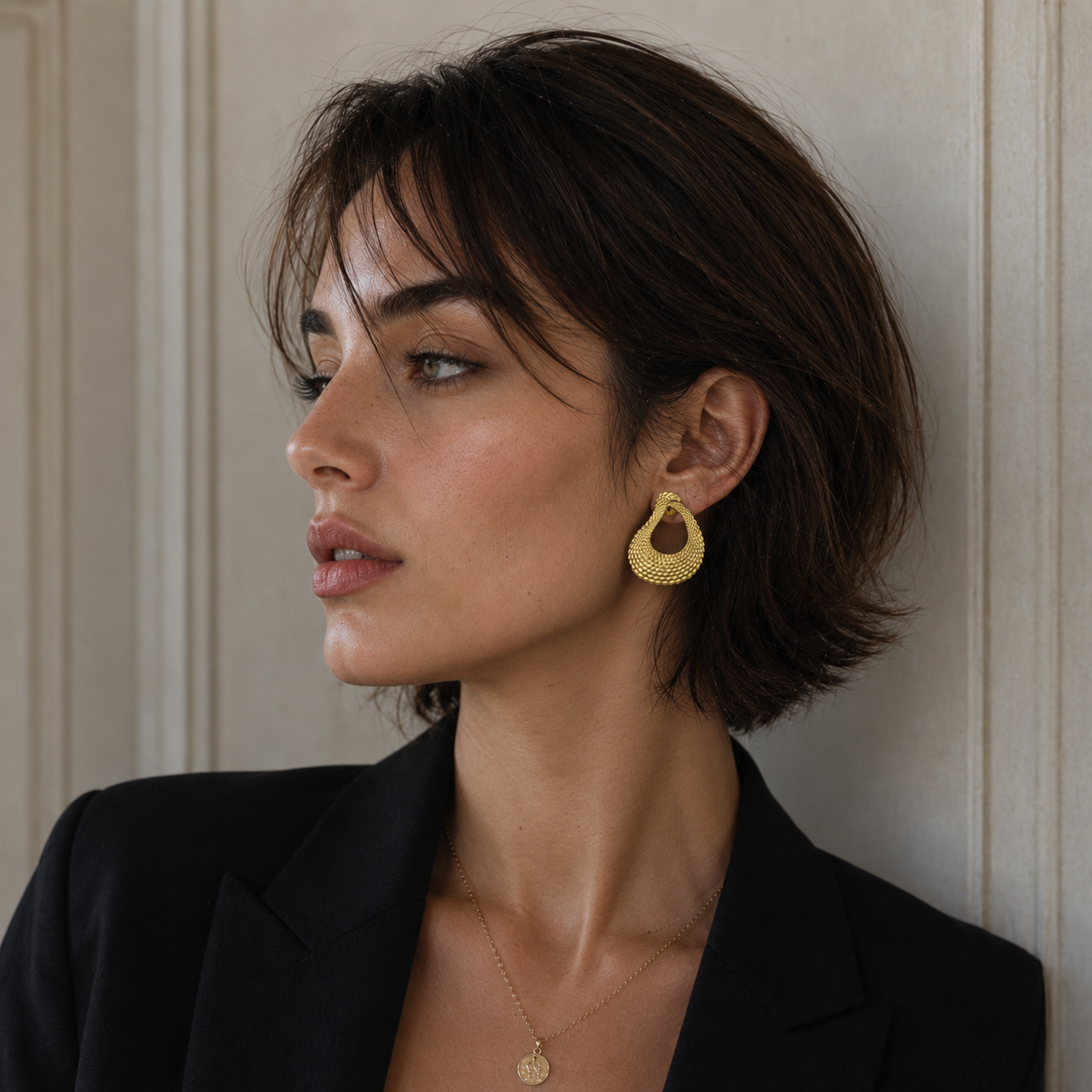 Uneven Textured Oval Gold Plated Earring