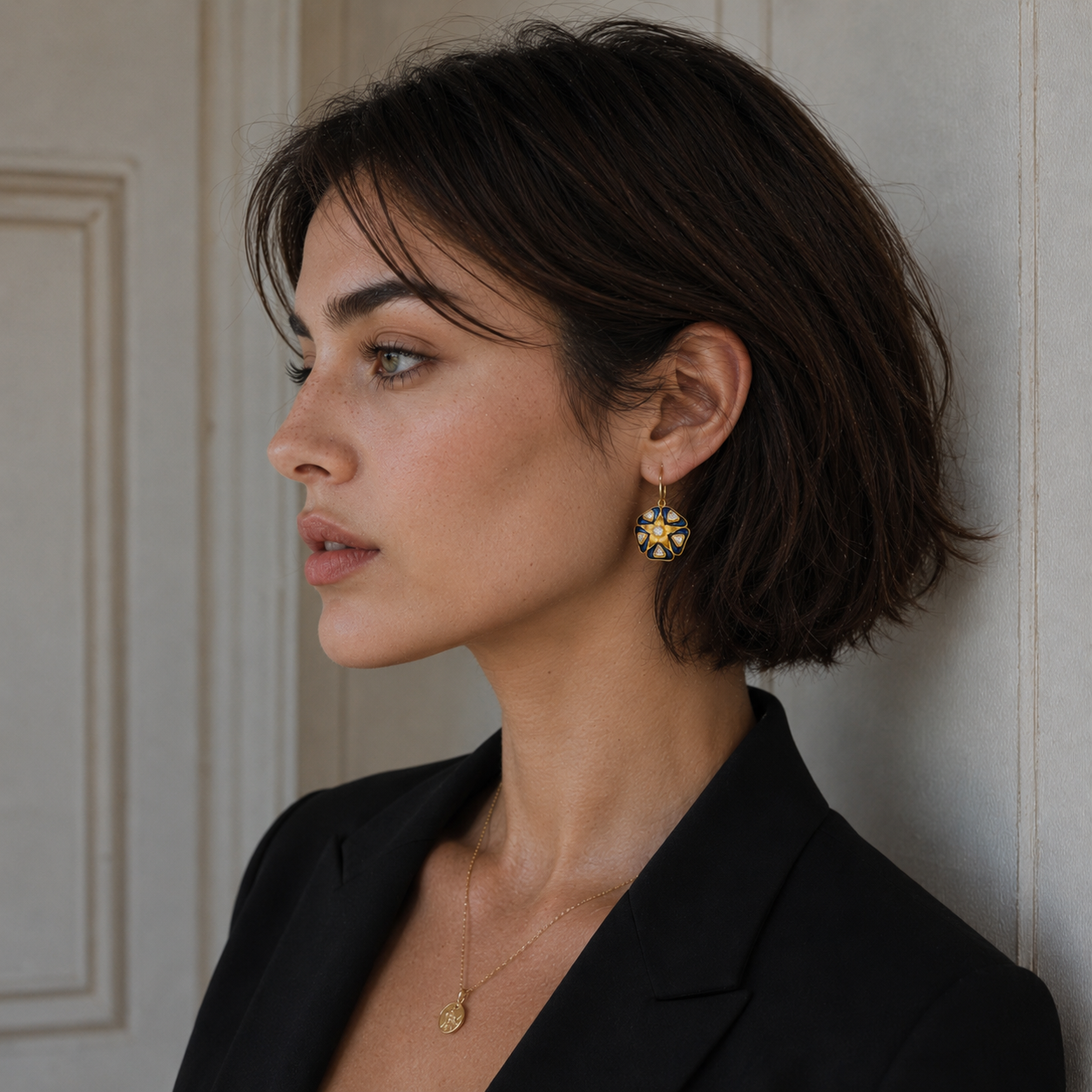 Enameled Flash Gold Plated Stylized flower Victorian era earrings Enameled Flash Gold Plated