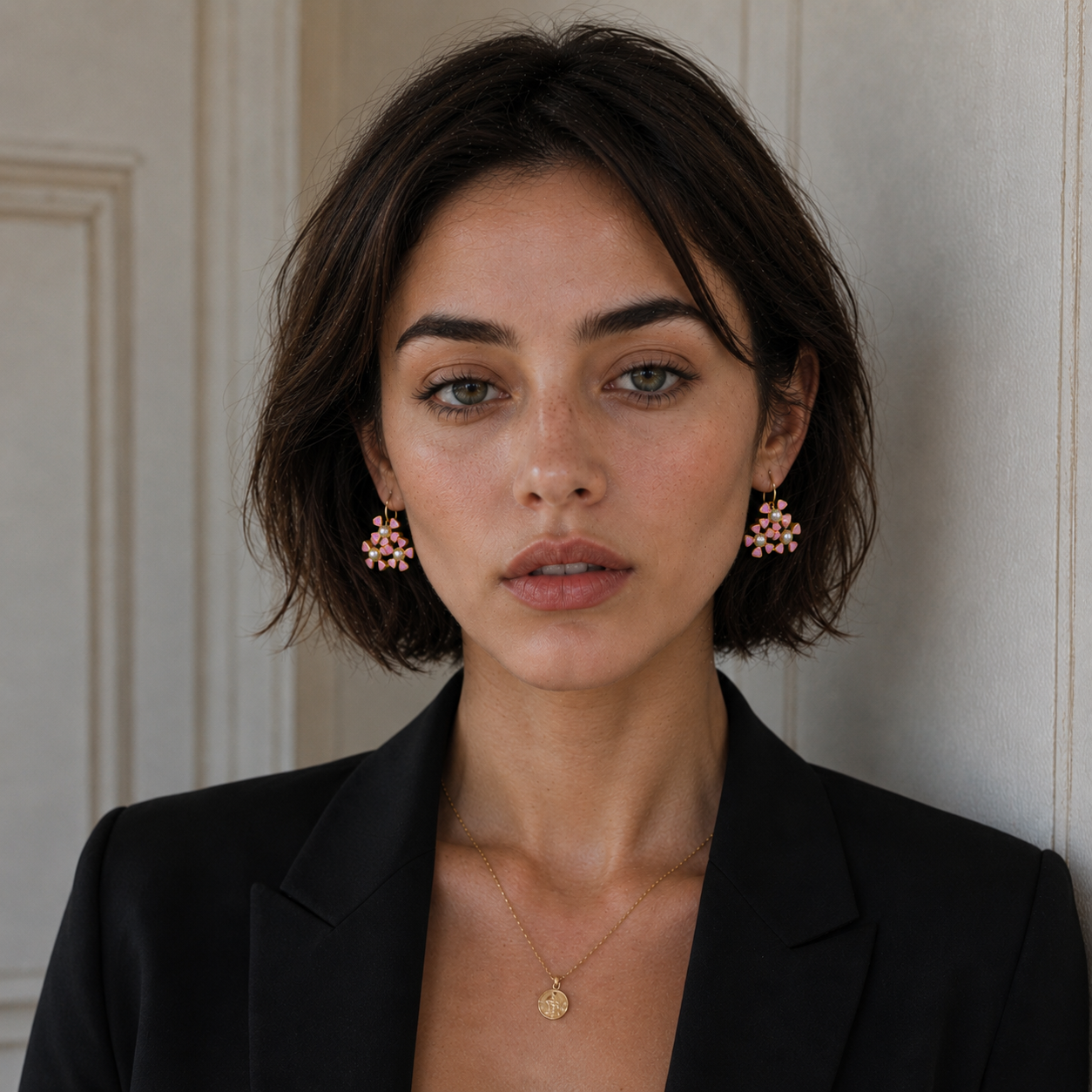 Tri-Flower Enameled Flash Gold Plated Stud Earing