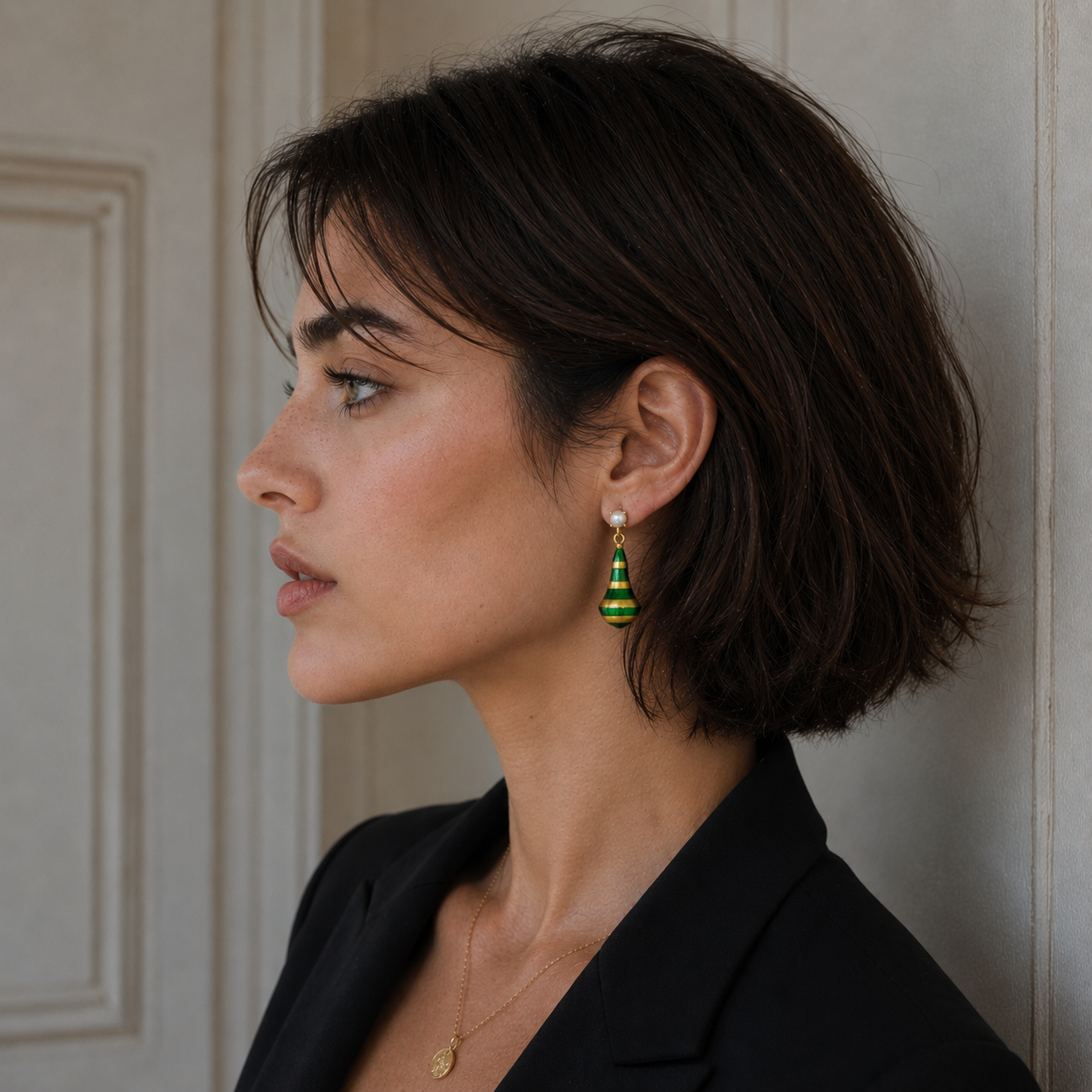 Pear Style Enameled Flash Gold Plated Stud Earring