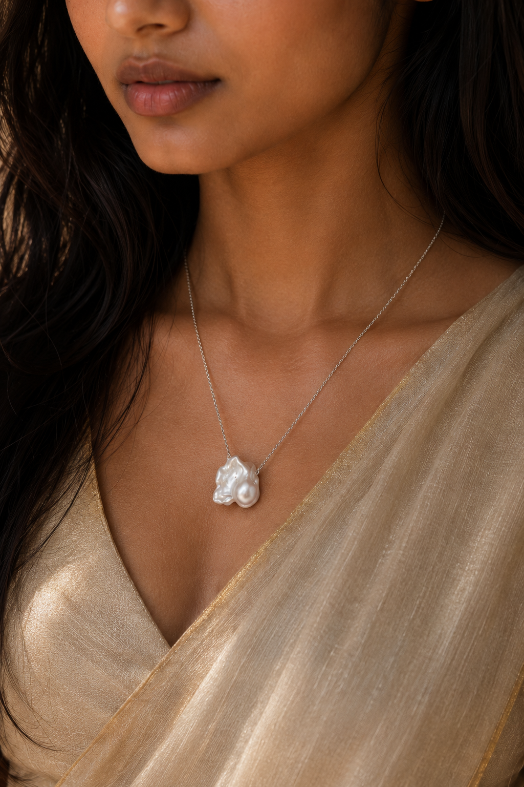 Natural Pearl Silver Plated Chain Pendant
