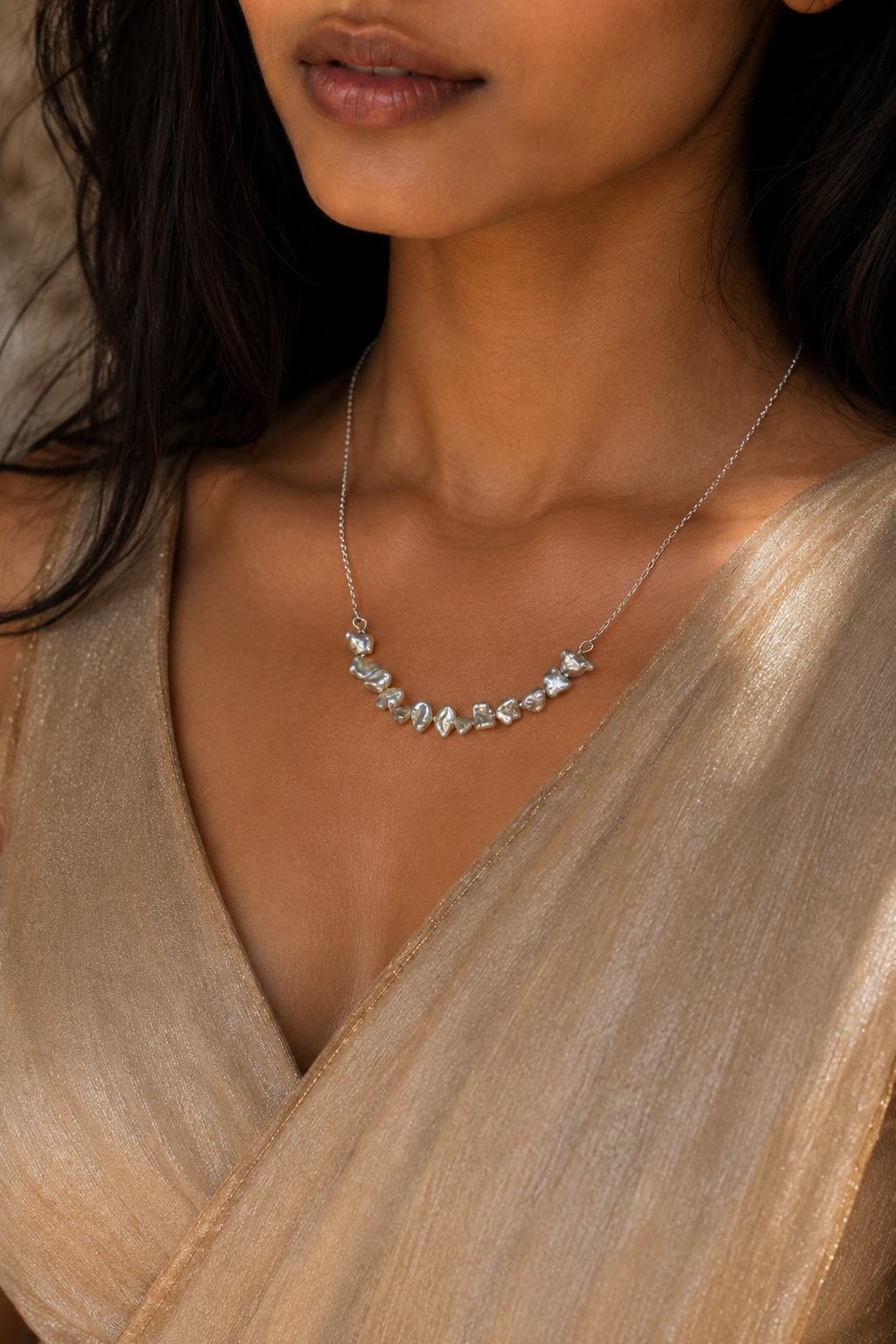 Natural Baroque Pearl Silver Plated Chain Necklace
