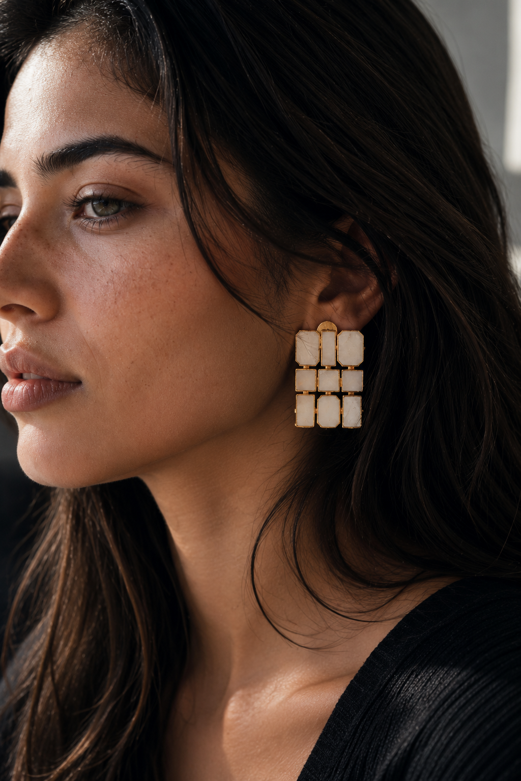 Mother of Pearl Brass Flash Gold Plating Enameled Stud Earring