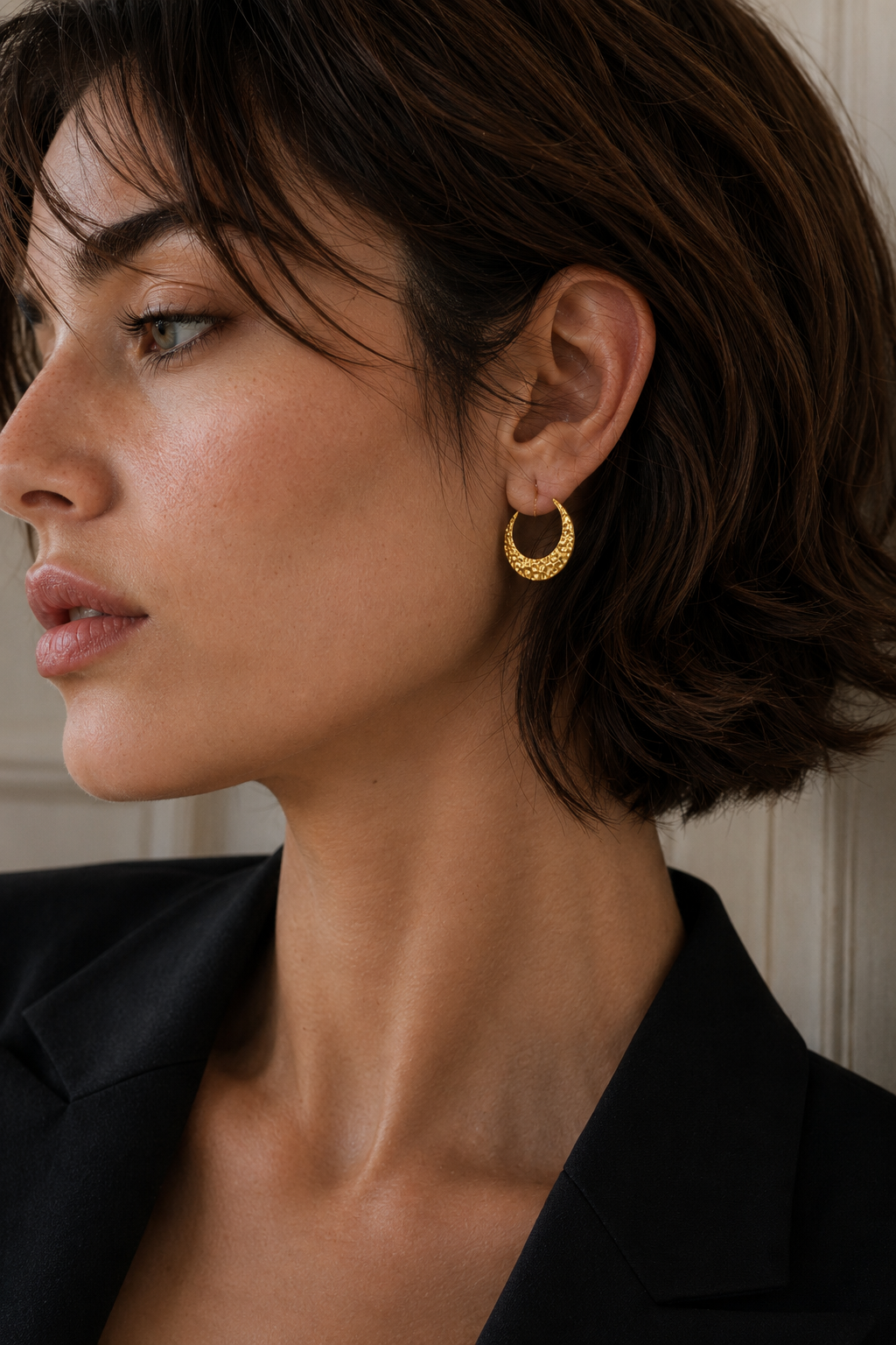 Textured Crescent Moon Flash Gold Plated Stud Earring