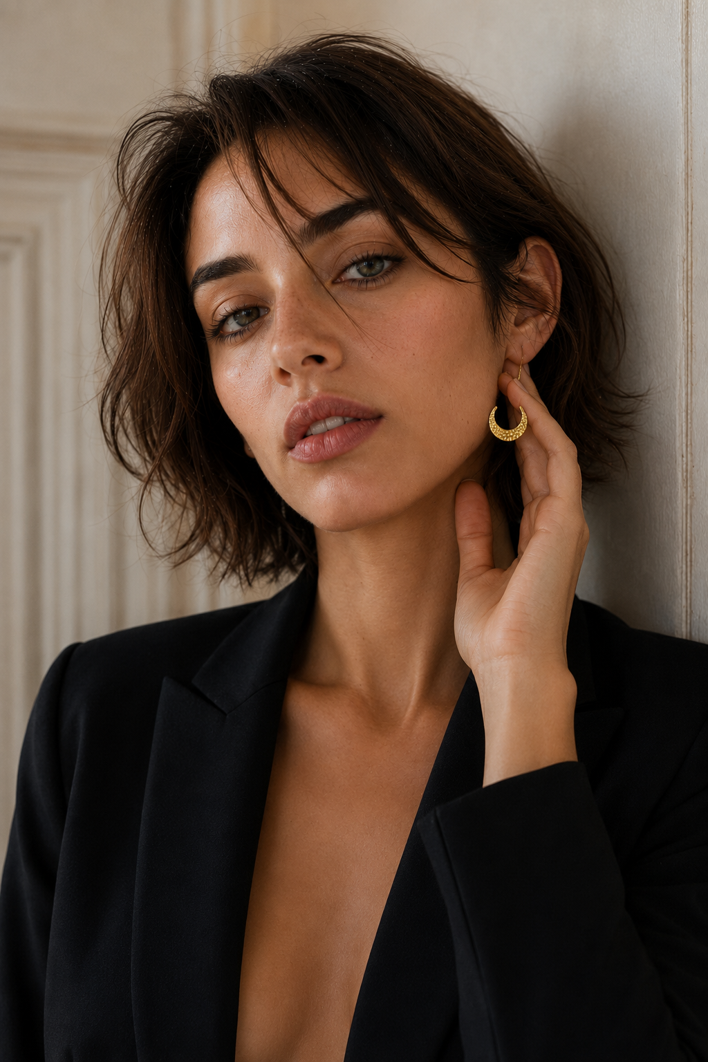 Textured Crescent Moon Flash Gold Plated Stud Earring