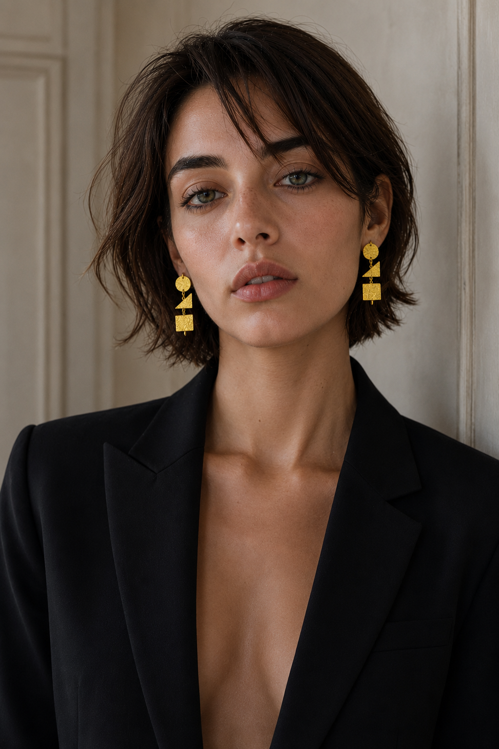 Geometrical Dangler Flash Gold Plated Stud Earring
