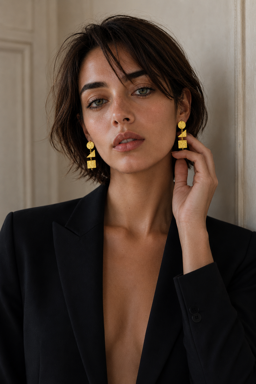 Geometrical Dangler Flash Gold Plated Stud Earring