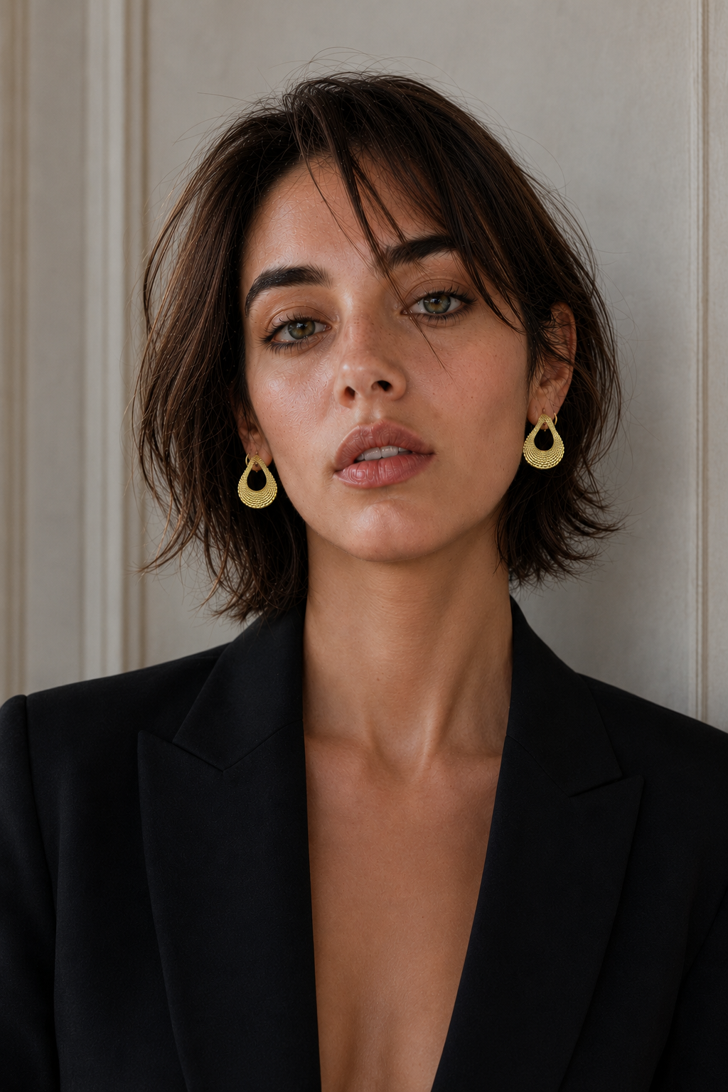Uneven Textured Oval Gold Plated Earring