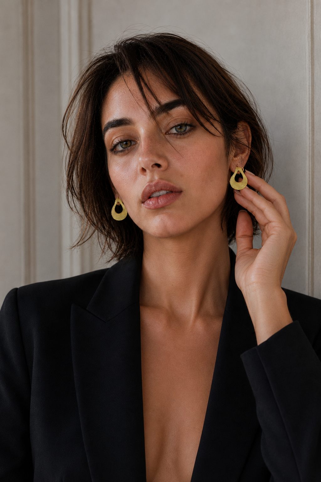 Uneven Textured Oval Gold Plated Earring