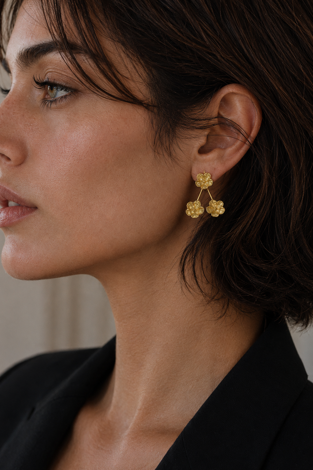 Tri-Flower Flash Gold Plated Stud Earring