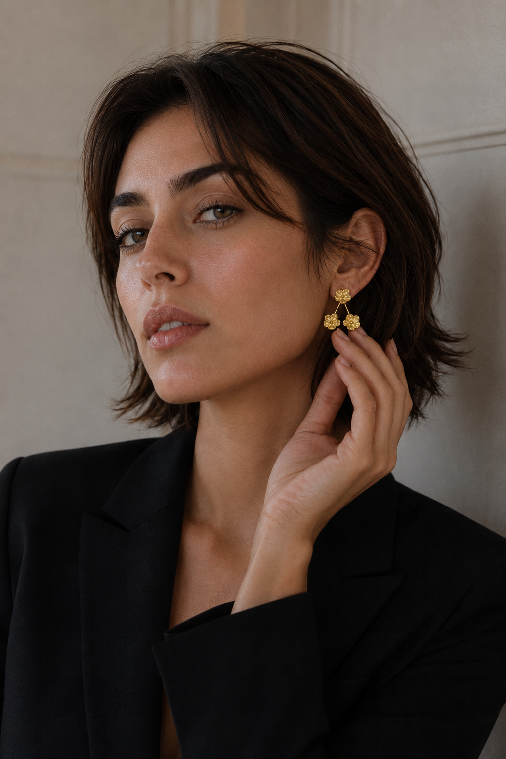 Tri-Flower Flash Gold Plated Stud Earring