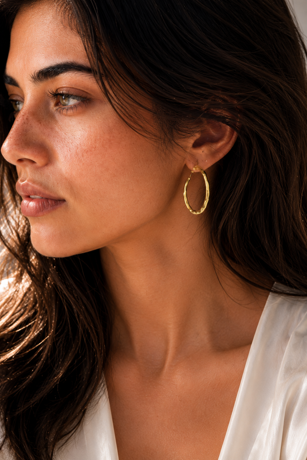 Uneven Textured Big Hoop Flash Gold Plated Stud Earring