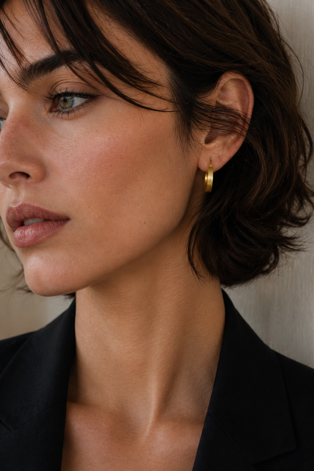 Hand Hammered Enclosed Hoop Flash Gold Plated Hoop Earring