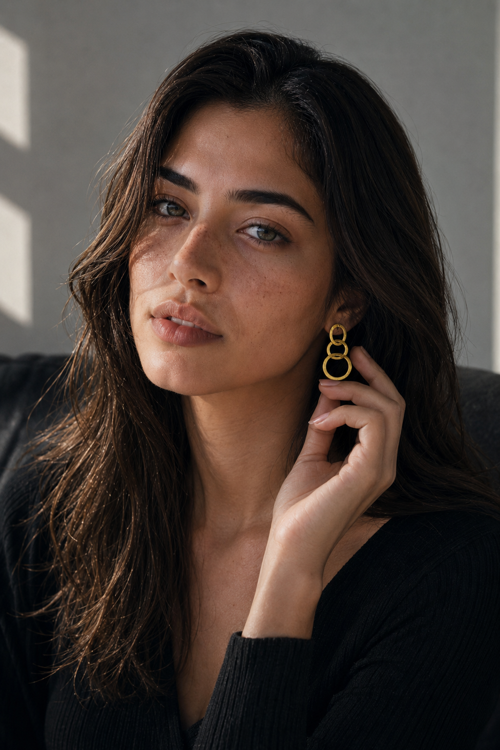 Tri Circle Gold Plated Stud Earring