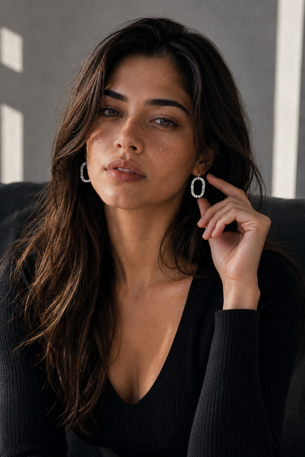 Hammered Oval Hoop Silver Earring