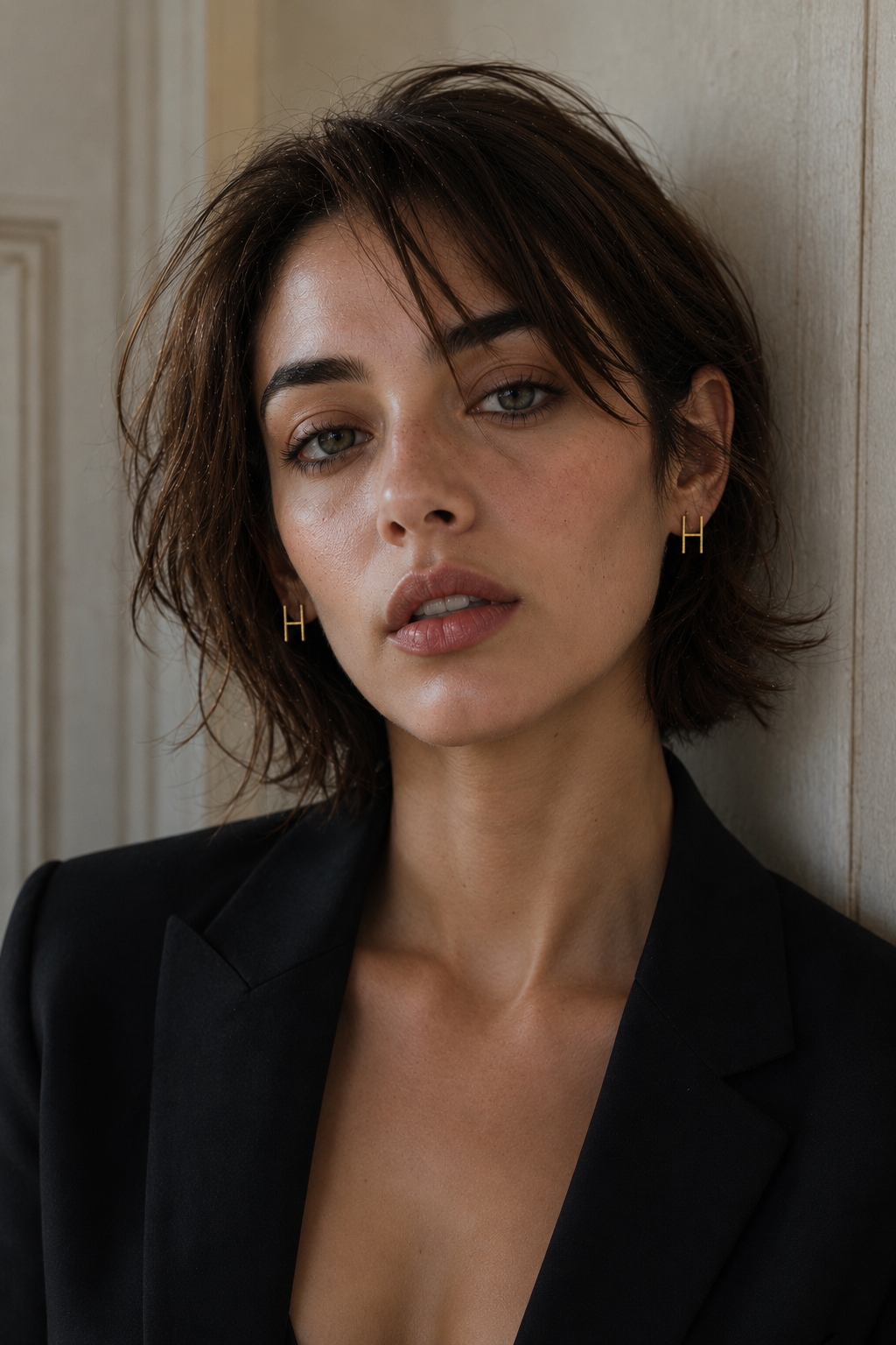 Alphabet "H" Hand Beaten Brass Earrings