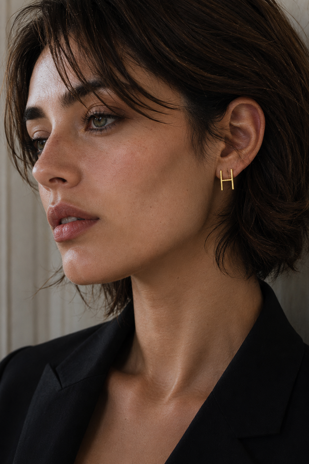 Alphabet "H" Hand Beaten Brass Earrings