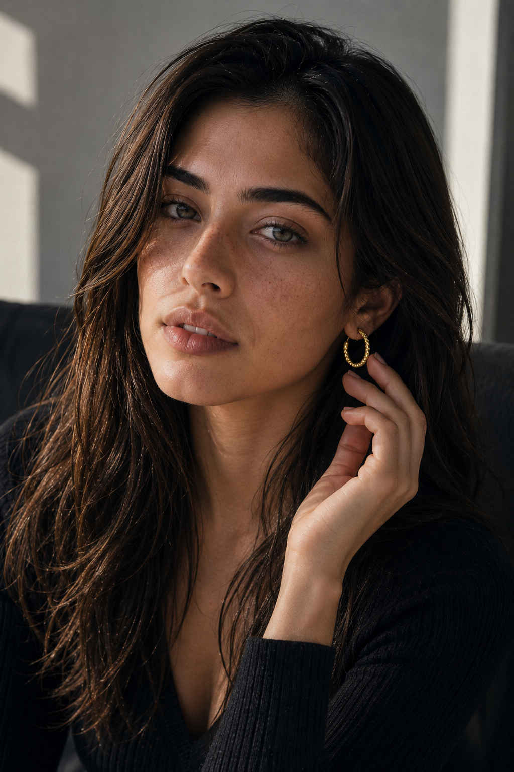 Crescent Gold Hoop Stud Earring