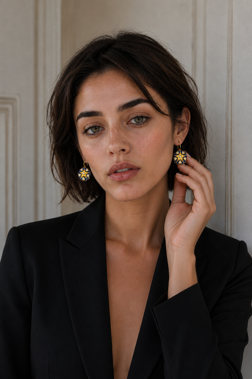 Enameled Flash Gold Plated Stylized flower Victorian era earrings Enameled Flash Gold Plated
