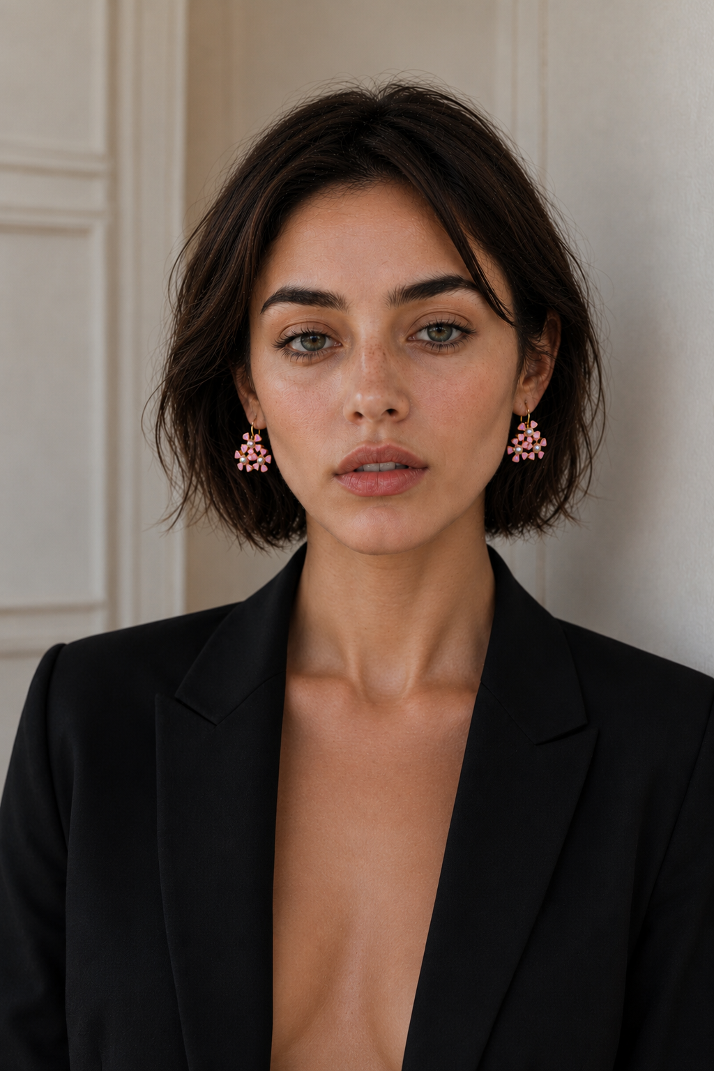 Tri-Flower Enameled Flash Gold Plated Stud Earing