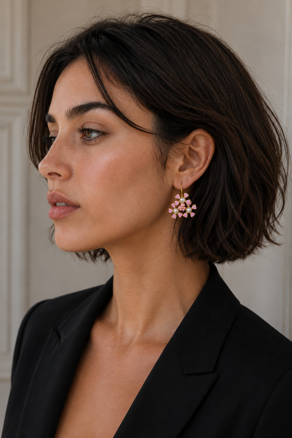 Tri-Flower Enameled Flash Gold Plated Stud Earing