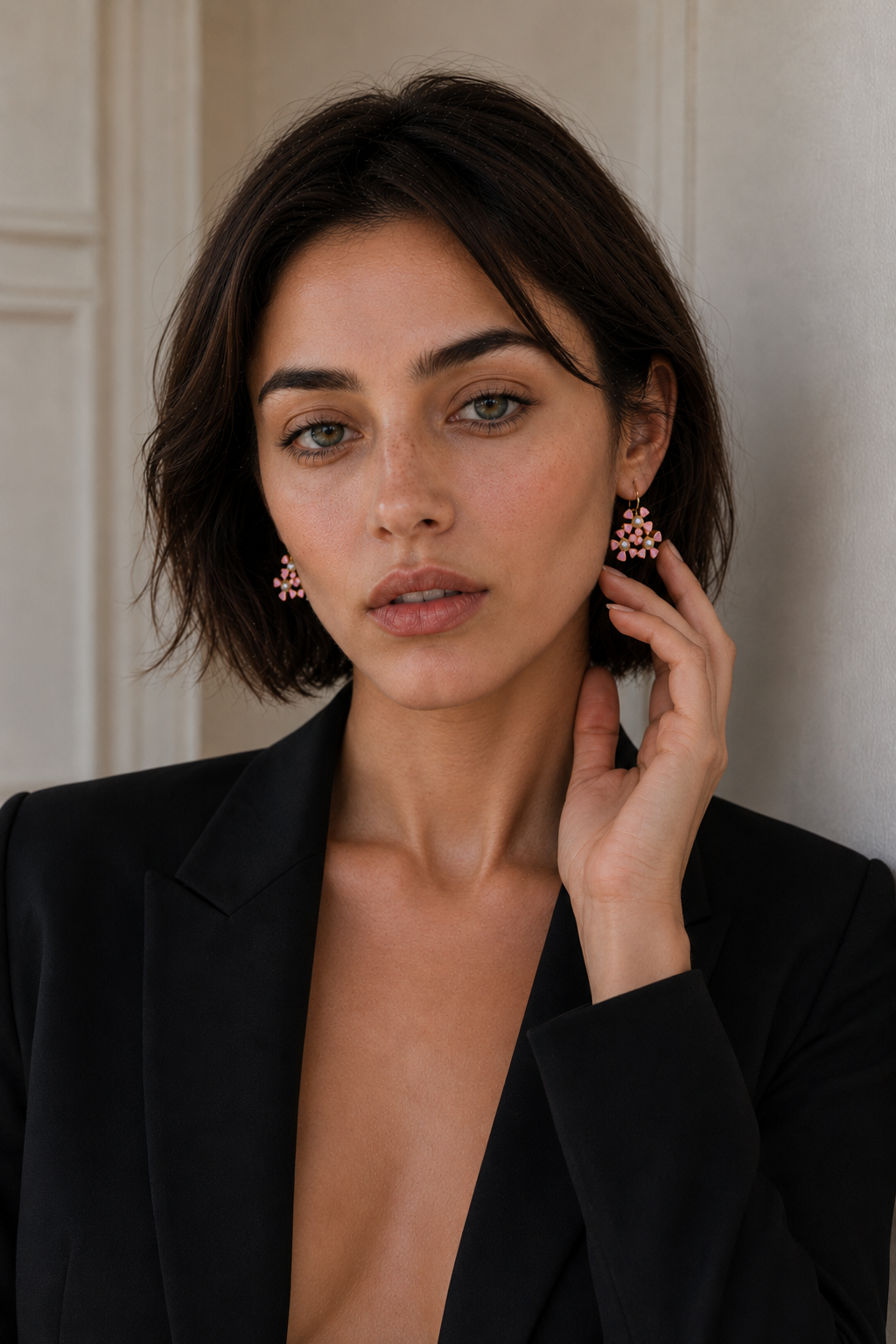 Tri-Flower Enameled Flash Gold Plated Stud Earing