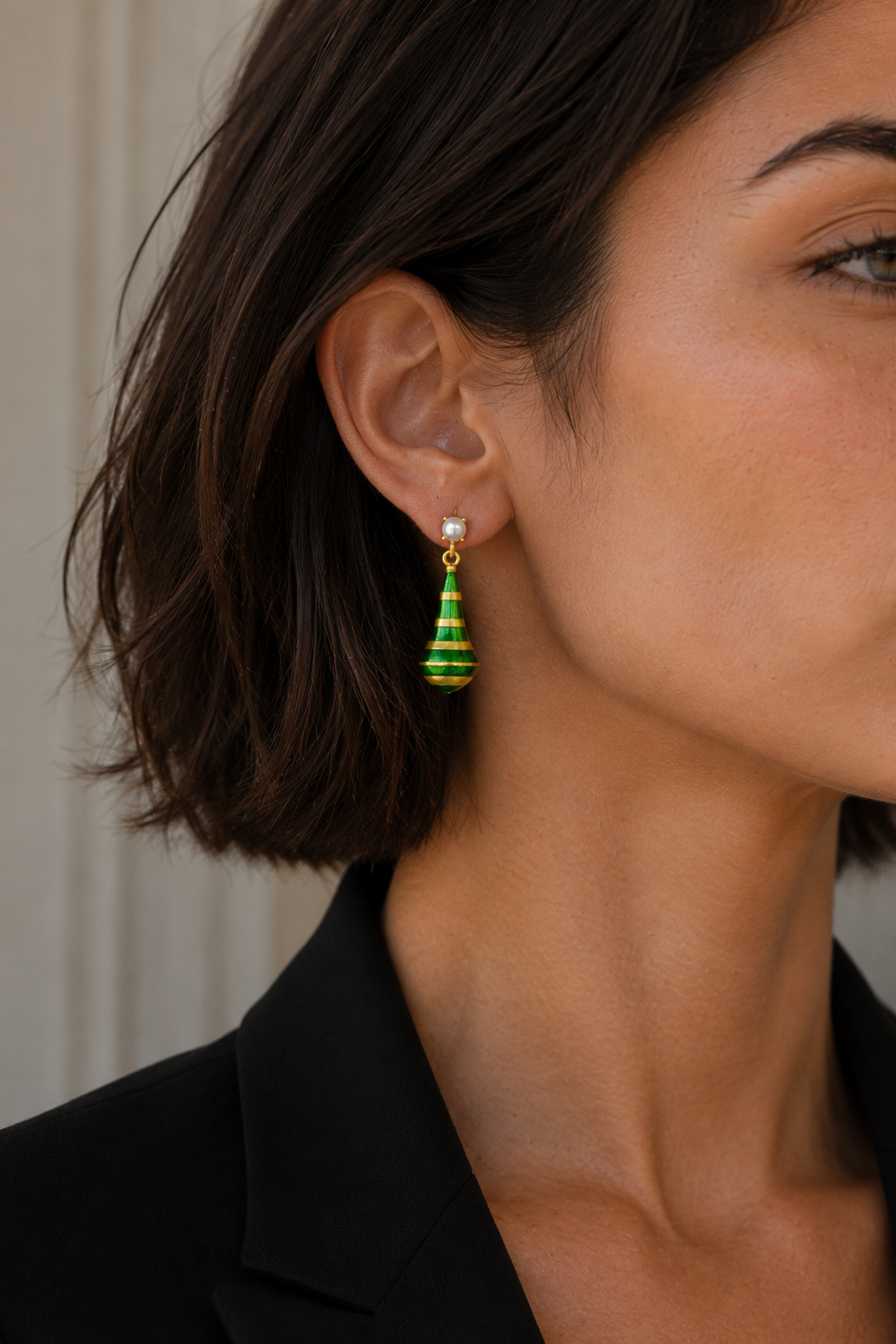 Pear Style Enameled Flash Gold Plated Stud Earring