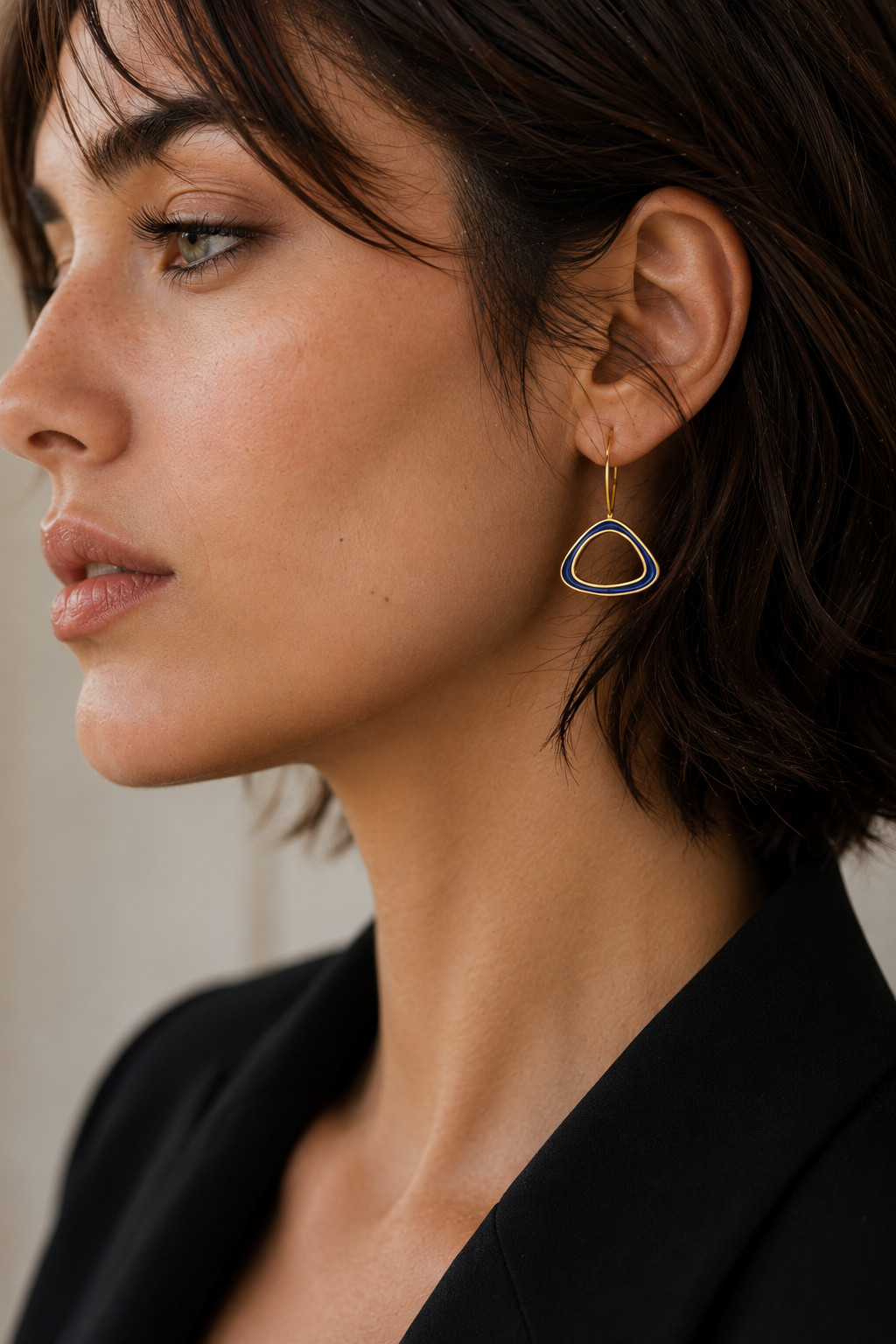 Santorini Blue Enameled Flash Gold Plated Earring