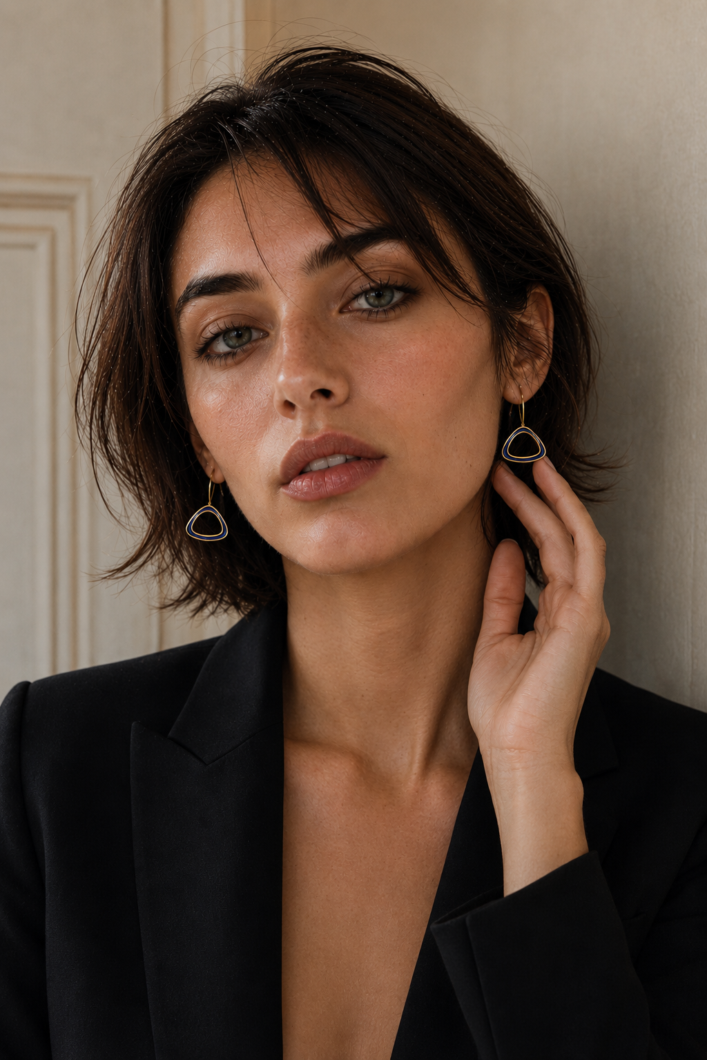 Santorini Blue Enameled Flash Gold Plated Earring