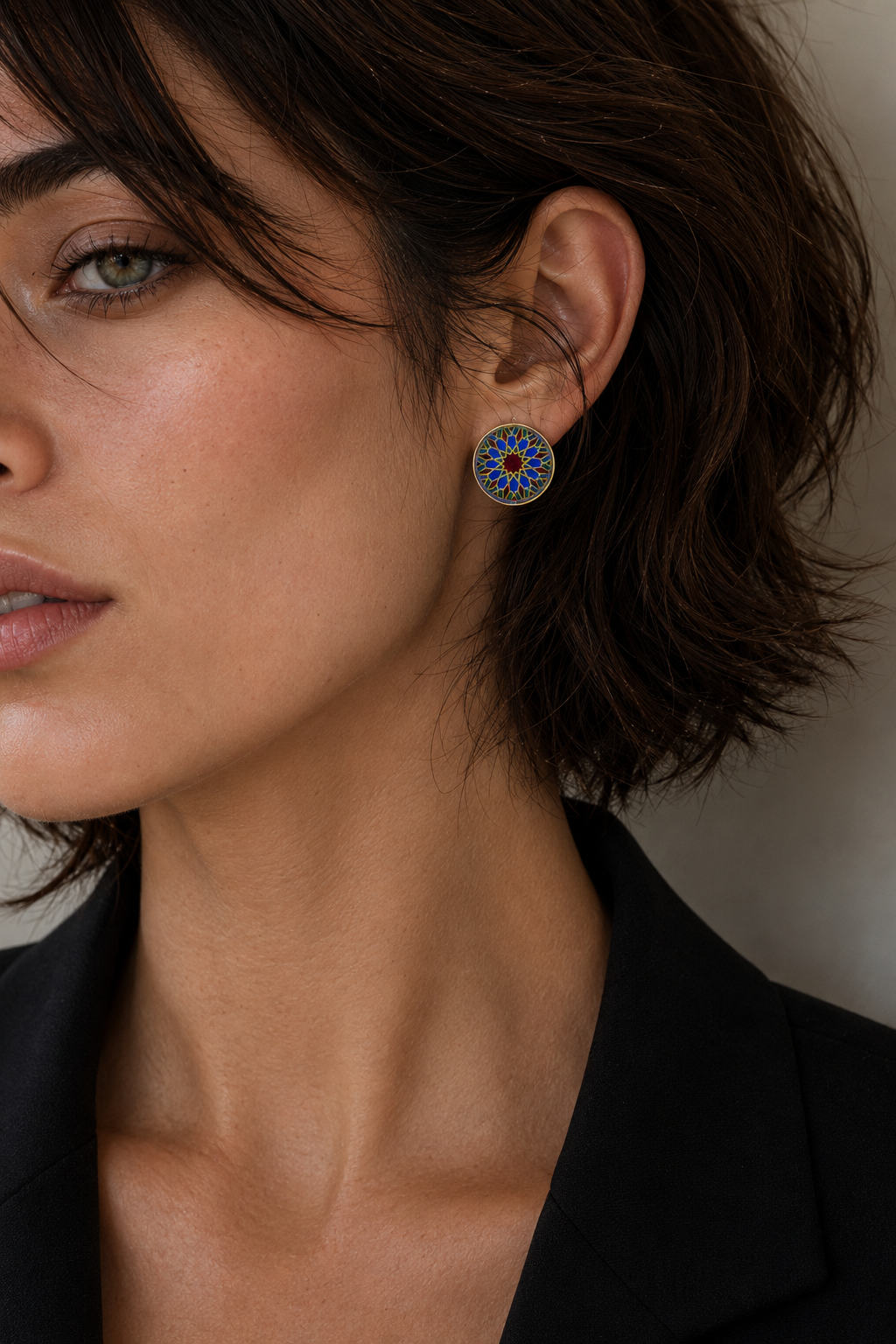 Plique A Jour Enameled Flash Gold Plated Earring