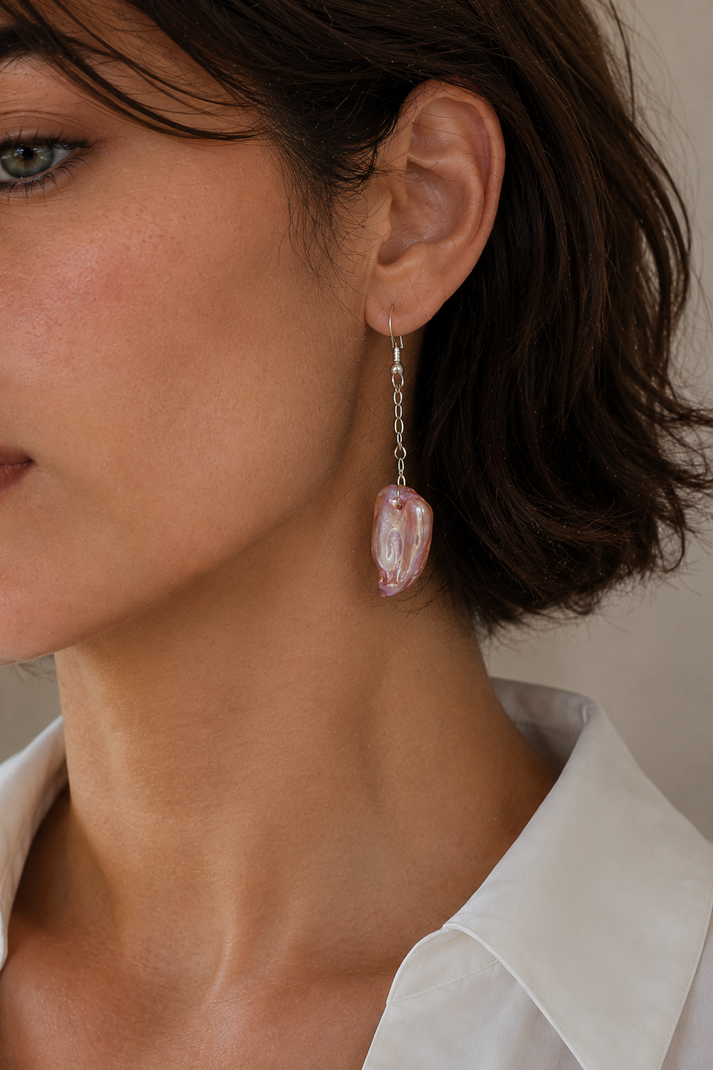 Freshwater Pink Pearl Silver Plated Dangler Hook Earring