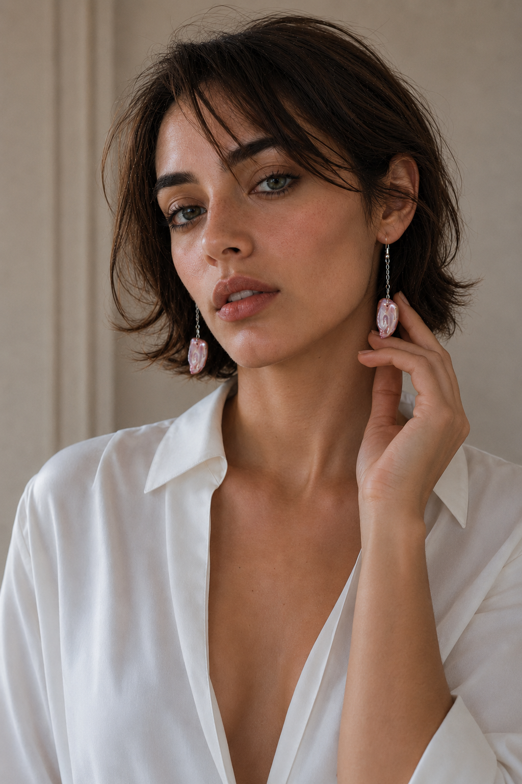 Freshwater Pink Pearl Silver Plated Dangler Hook Earring