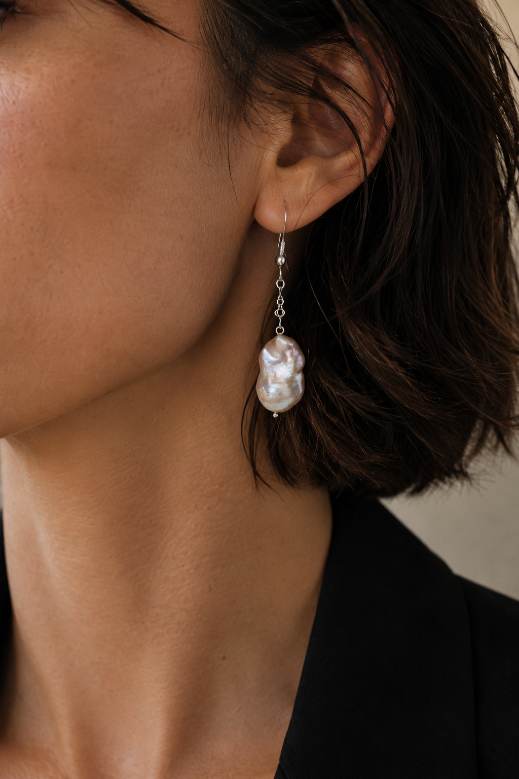 Natural Uneven Rainbow Pearl Silver Plated Dangler Hook Earring