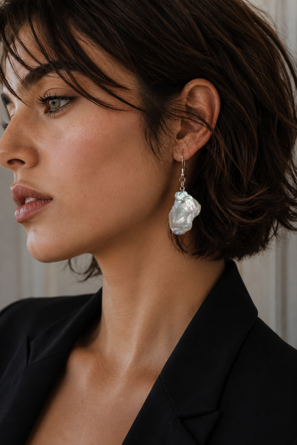 Natural Mabe Pearl Silver Plated Chain Dangler Hook Earring