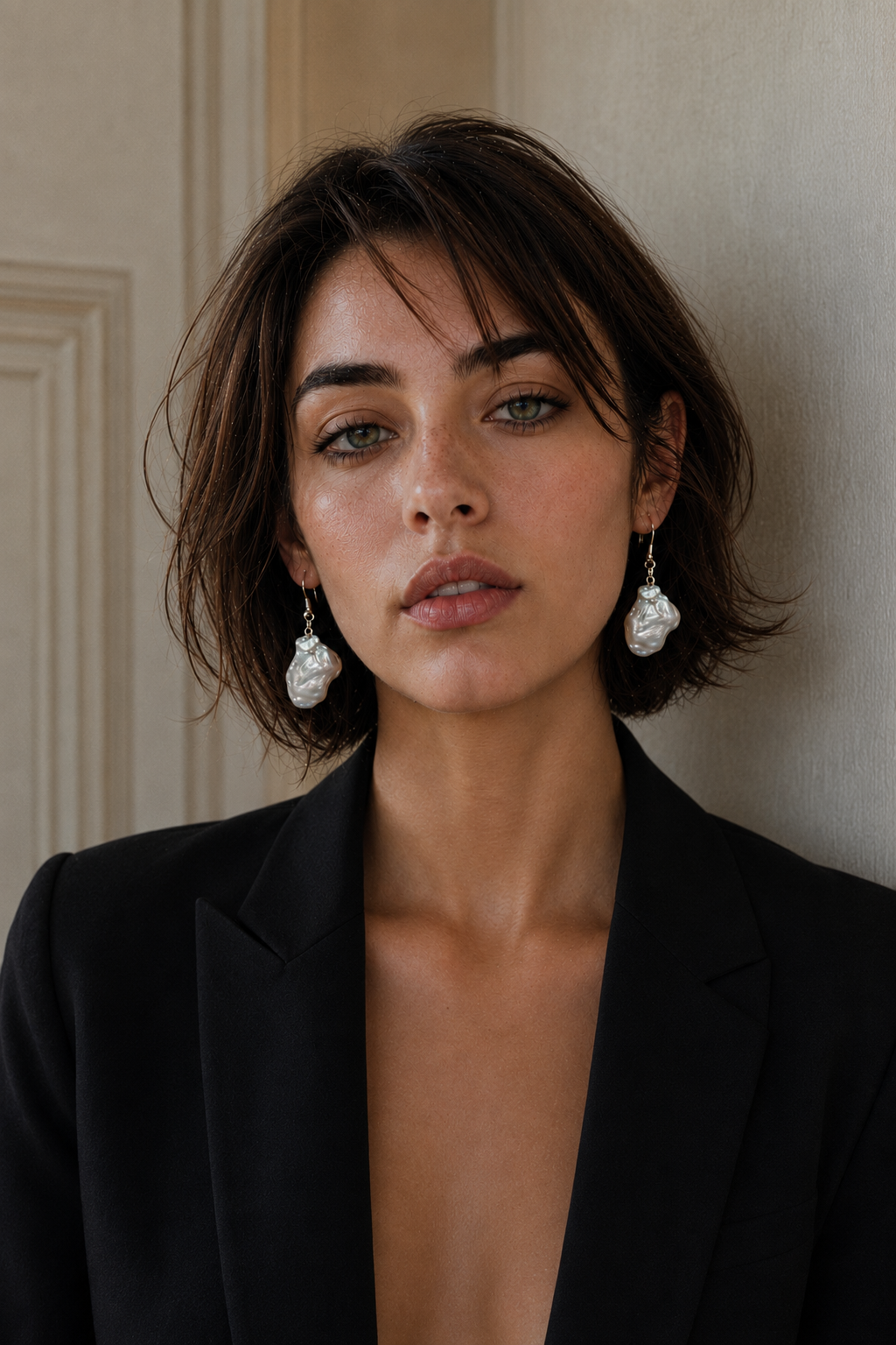 Natural Baroque Pearl Curved Small Silver Plated Chain Dangler Hook Earring