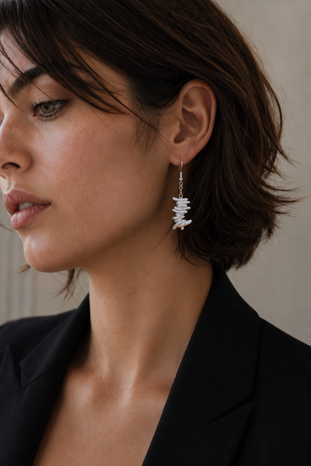 Natural Biwa Pearl Dangler Silver Plated Hook Earring