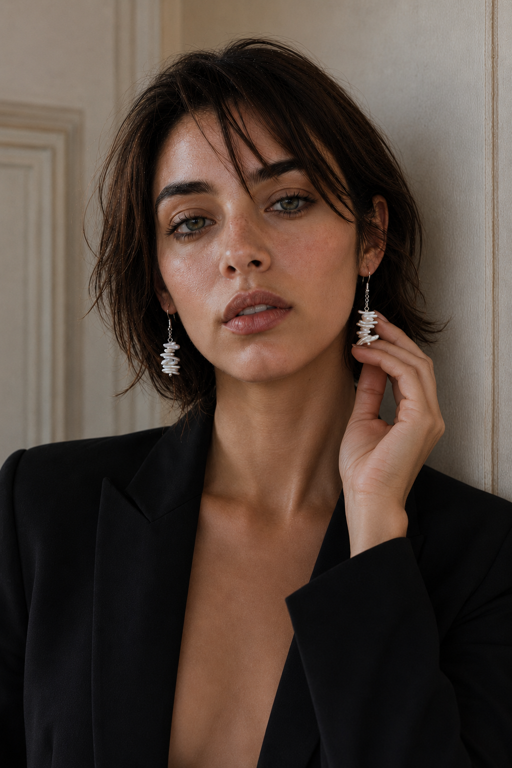 Natural Biwa Pearl Dangler Silver Plated Hook Earring