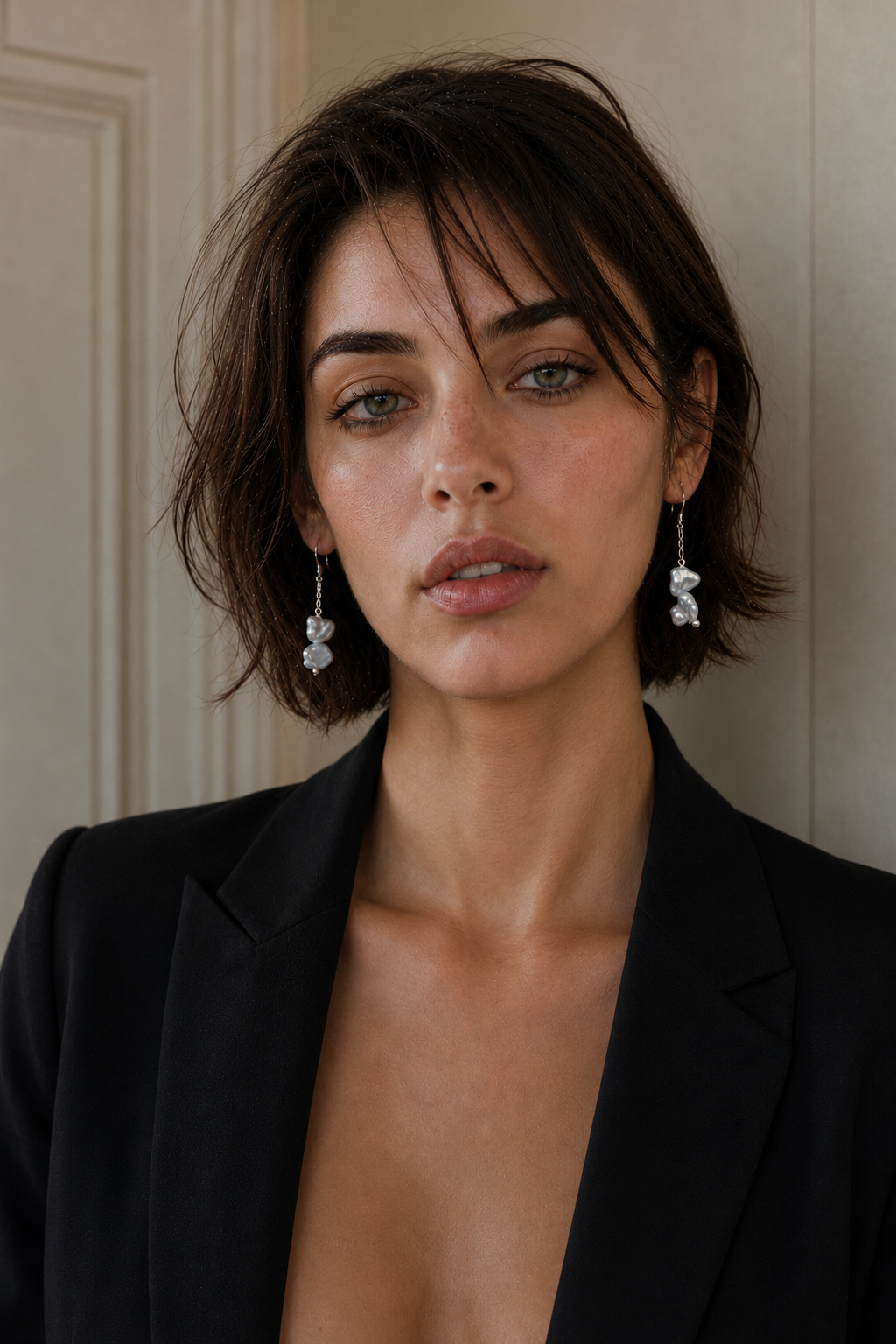 Twin Freshwater Pearl Long Silver Plated Chain Dangler Hook Earring