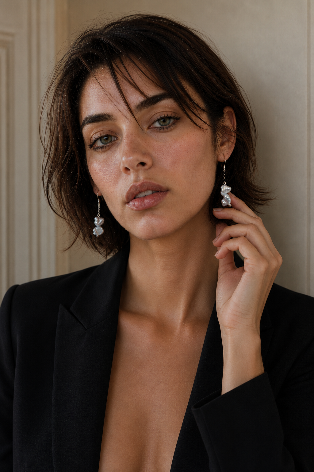Twin Freshwater Pearl Long Silver Plated Chain Dangler Hook Earring