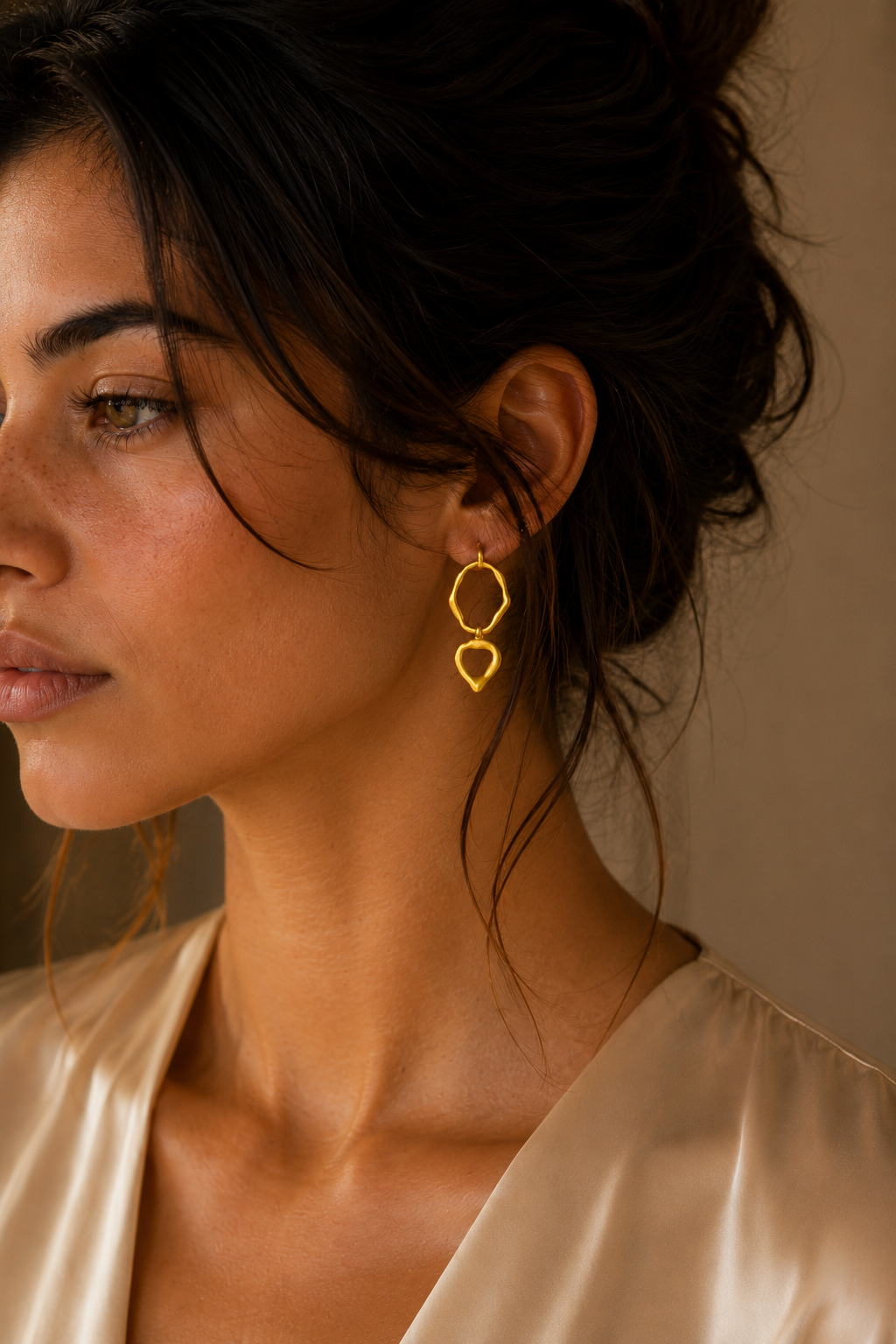 Wavy Dual Loop Flash Gold Plated Brass Stud Earring
